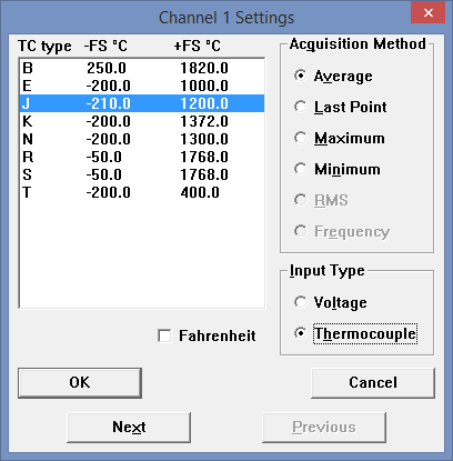 DI-2008 Thermocouple Channel Settings