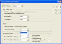 In the BM Options box change the Latency Timer (msec): to 17 and click OK